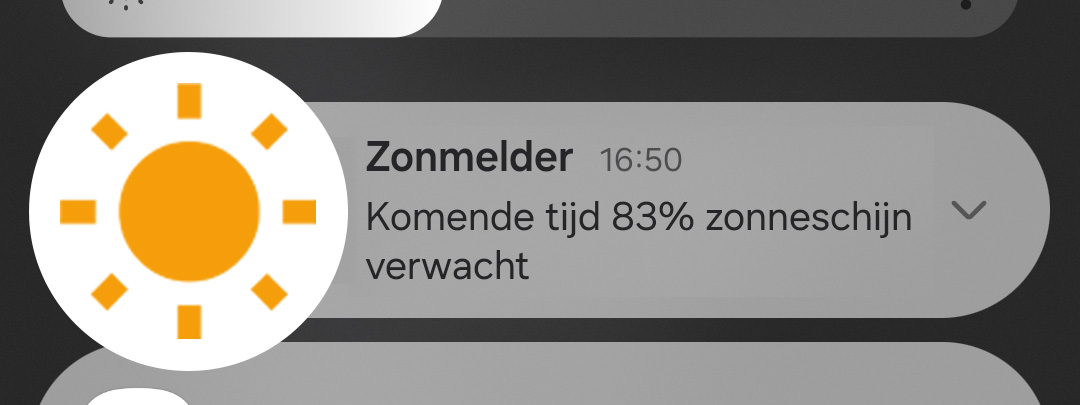 Zonmelder notification: Komende tijd 83% zonneschijn verwacht